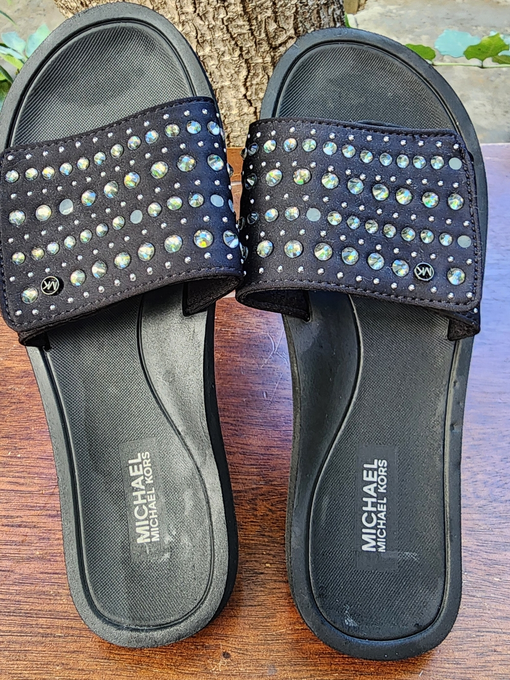 Michael Kors Gilmore Rhinestone Platform Slide Sandals Black Crystal Sparkle [8]